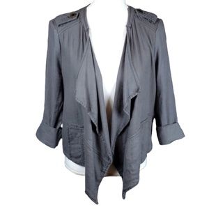 Anthro Daughters of Liberation Gray Draped Waterfall Linen Jacket Top - size xs